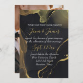 黒と金ゴールドの大理石招待状 招待状 (正面/裏面)