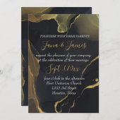 黒と金ゴールドの大理石招待状 招待状 (正面/裏面)