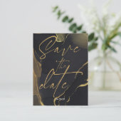 黒と金ゴールドの大理石日付はがきを保存 ポストカード (スタンド正面)