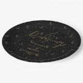 黒と金ゴールドの天の星と月結婚の ペーパープレート (アングル)