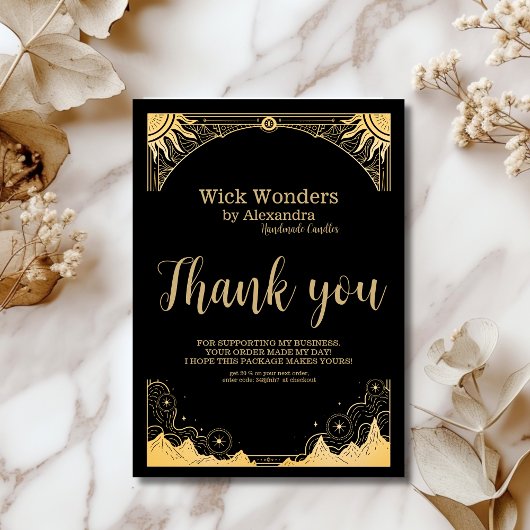 黒と金ゴールドの天キャンドル サンキューカード
