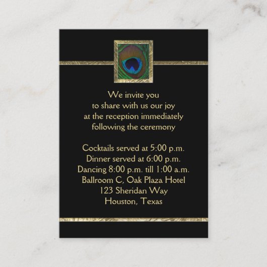 黒と金ゴールドの孔雀の羽のエンクロージャカード エンクロージャーカード (正面)