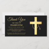 黒と金ゴールドの宗教十字及び数珠の葬儀 サンキューカード (正面)