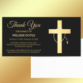 黒と金ゴールドの宗教十字及び数珠の葬儀 サンキューカード