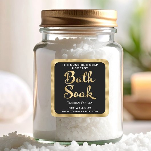 黒と金ゴールドの小さなバスのソークラベル スクエアシール