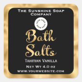 黒と金ゴールドの小さな入浴塩ラベルとロゴ スクエアシール (正面)