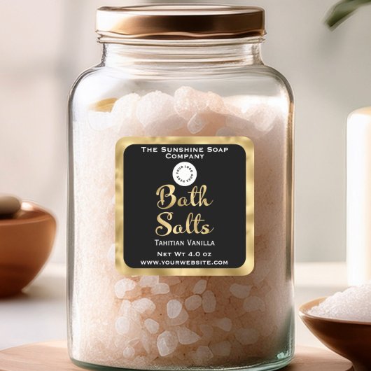 黒と金ゴールドの小さな入浴塩ラベルとロゴ スクエアシール