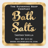 黒と金ゴールドの小さな入浴塩ラベル スクエアシール (正面)