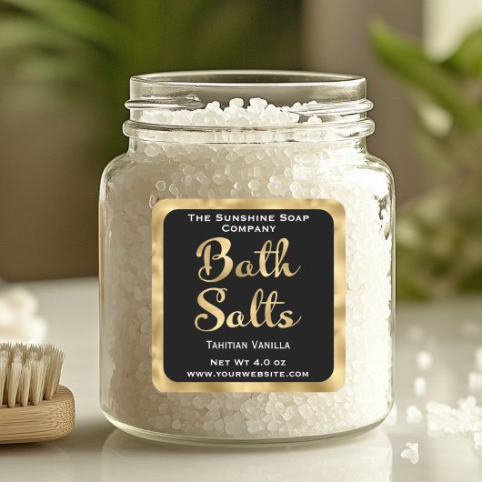 黒と金ゴールドの小さな入浴塩ラベル スクエアシール