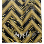 黒と金ゴールドの山パーソナライズされた形の名前 シャワーカーテン (正面)