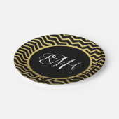 黒と金ゴールドの山形模様(三重モノグラムの) ペーパープレート (アングル)