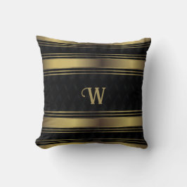 黒と金ゴールドの幾何ストライプモノグラム クッション