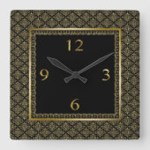 黒と金ゴールドの幾何学的なパターンのマスク スクエア壁時計 (正面)