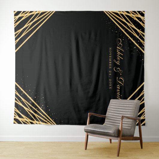 黒と金ゴールドの幾何学的な抽象芸術写真の背景 タペストリー (インサイチュ(横))