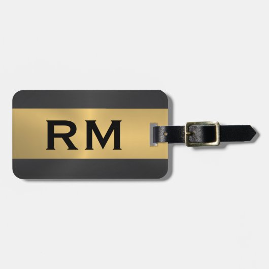 黒と金ゴールドの幾何学的デザインラゲージタグ ラゲッジタグ (正面横)