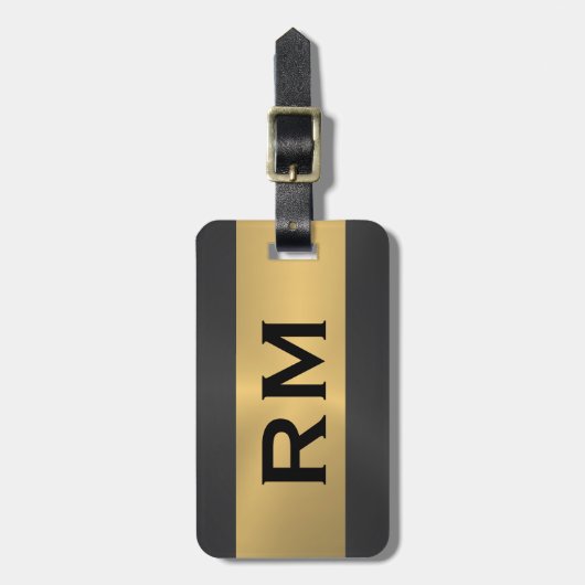 黒と金ゴールドの幾何学的デザインラゲージタグ ラゲッジタグ (正面縦)