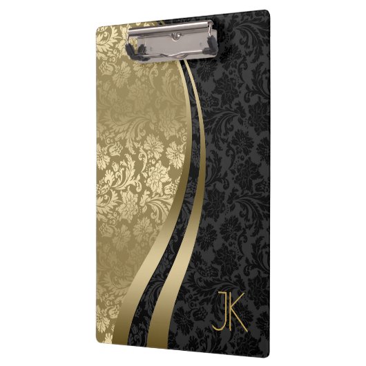 黒と金ゴールドの幾何学的フローラマスク クリップボード (左)
