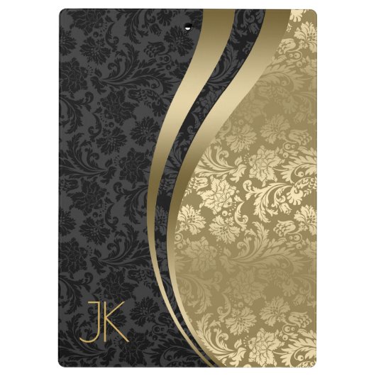 黒と金ゴールドの幾何学的フローラマスク クリップボード (裏面)