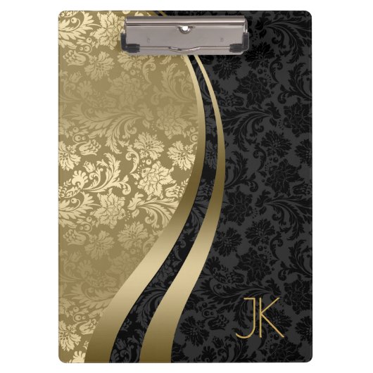 黒と金ゴールドの幾何学的フローラマスク クリップボード (正面)