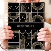 黒と金ゴールドの幾何学的名前をカスタムする プランナー手帳