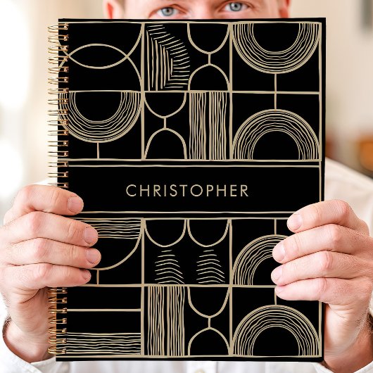 黒と金ゴールドの幾何学的名前をカスタムする プランナー手帳
