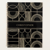黒と金ゴールドの幾何学的名前をカスタムする プランナー手帳 (正面)