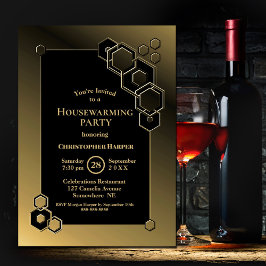 黒と金ゴールドの幾何学的引っ越し祝いパーティーパーティー 招待状