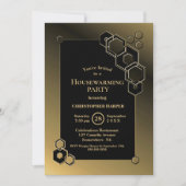 黒と金ゴールドの幾何学的引っ越し祝いパーティーパーティー 招待状 (正面)