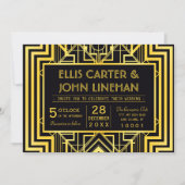 黒と金ゴールドの幾何学的結婚式招待状 招待状 (正面)