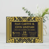 黒と金ゴールドの幾何学的結婚式招待状 招待状 (スタンド正面)