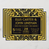 黒と金ゴールドの幾何学的結婚式招待状 招待状 (正面/裏面)