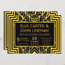 黒と金ゴールドの幾何学的結婚式招待状