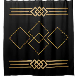 黒と金ゴールドの幾何学的 シャワーカーテン