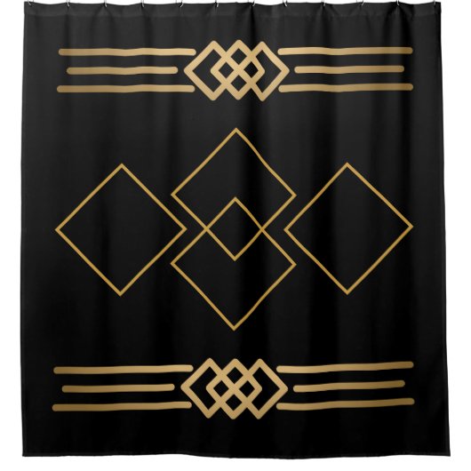 黒と金ゴールドの幾何学的 シャワーカーテン (正面)