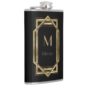 黒と金ゴールドの幾何学的 |モノグラムと名前 フラスク (右)