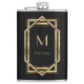 黒と金ゴールドの幾何学的 |モノグラムと名前 フラスク (正面)