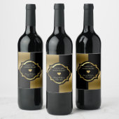 黒と金ゴールドの幾何形状 ワインラベル (ボトル)