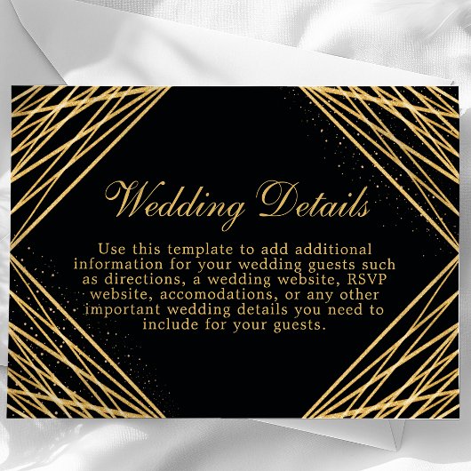 黒と金ゴールドの幾何結婚詳細カード エンクロージャーカード