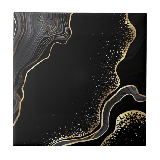 黒と金ゴールドの床タイル タイル (正面)