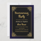 黒と金ゴールドの引っ越し祝いパーティーパーティー 招待状 (正面)