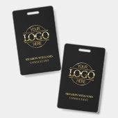 黒と金ゴールドの従業員IDとカスタムビジネスロゴ バッジ (表裏)