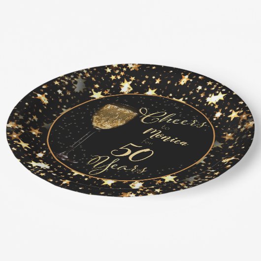 黒と金ゴールドの応援から年 ペーパープレート (アングル)