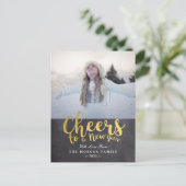 黒と金ゴールドの応援新年のスクリプトのグリーティングフォト シーズンポストカード (スタンド正面)