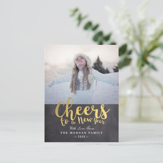 黒と金ゴールドの応援新年のスクリプトのグリーティングフォト シーズンポストカード