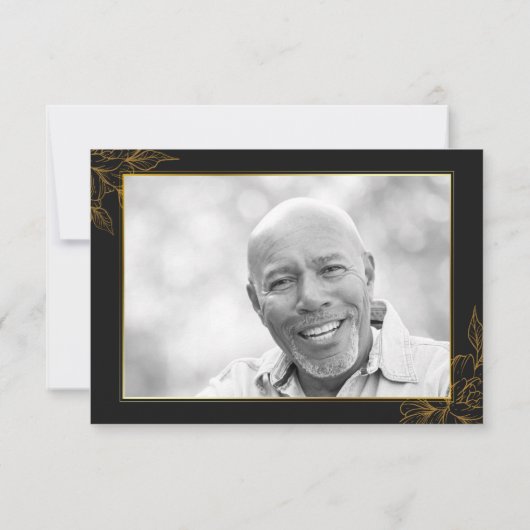 黒と金ゴールドの悔やみや弔慰と葬儀後の写真 サンキューカード (裏面)