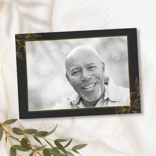 黒と金ゴールドの悔やみや弔慰と葬儀後の写真 サンキューカード