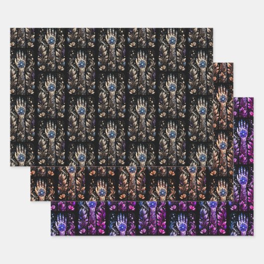 黒と金ゴールドの手入れ ラッピングペーパーシート (セット)