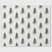 黒と金ゴールドの手書きのクリスマスツリー ラッピングペーパー (フラット)