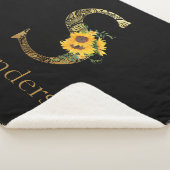 黒と金ゴールドの手紙Sひまわり シェルパブランケット (3/4)