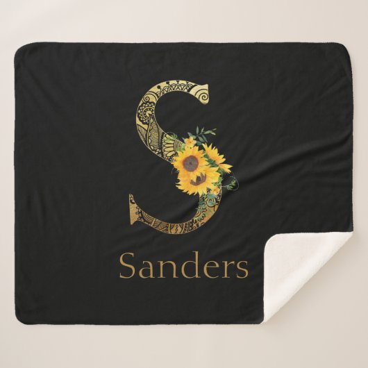 黒と金ゴールドの手紙Sひまわり シェルパブランケット (正面(横))